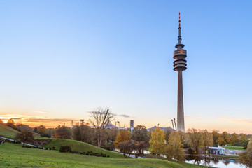 Obraz premium Olympic Park or Olympiapark on sunset. Munich. Germany