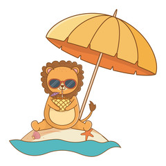 cute lion enjoying summer time cartoon