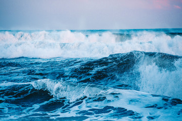 Waves at Beach at Sunset