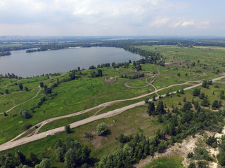 Aerial view of the Saburb landscape (drone image). Near Kiev, Ukraine 