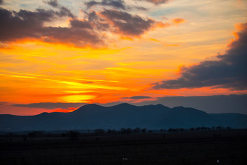 Orange sky landscape at the sunset