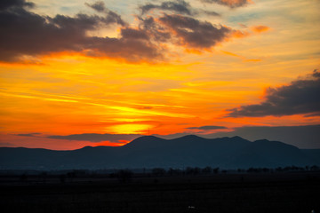 Orange sky landscape at the sunset