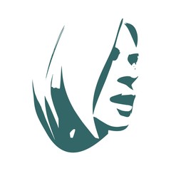 Face half turn view. Elegant silhouette of a female head. Surprised beautiful woman with open mouth.