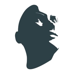 Face front view. Elegant silhouette of a female head. Portrait of a happy smiled woman