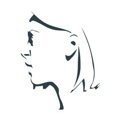 Face side view. Elegant silhouette of a female head. Surprised beautiful woman with open mouth.