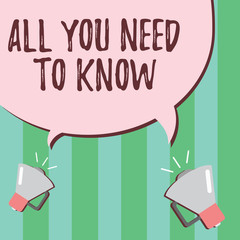 Word writing text All You Need To Know. Business concept for Tell only the Facts and Important onesAccess to Data.