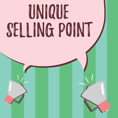 Word writing text Unique Selling Point. Business concept for Differentiate a Product Specific Features and Benefits.