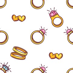 Engagement and wedding rings old hearts seamless pattern