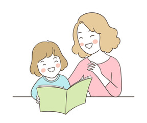Draw girl and mother reading book so funny.