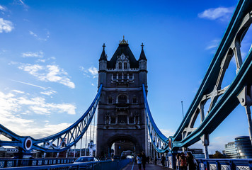 Tower Bridge in London, UK. Drawbridge opening. One of English symbols