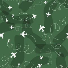 Travel around the world airplane routes seamless pattern, background, vector, Endless texture can be used for wallpaper, pattern fills, web page,background, surface