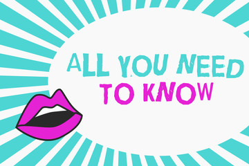 Writing note showing All You Need To Know. Business photo showcasing Tell only the Facts and Important onesAccess to Data.