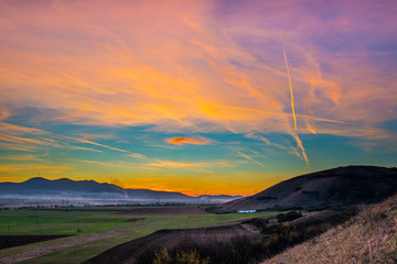 Springtime landscape at the evening