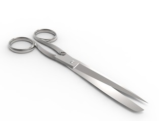 3D rendering of a scissors isolated in white studio background.