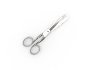 3D rendering of a scissors isolated in white studio background.