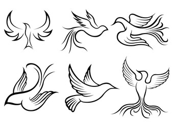 Bird tattoo illustration vector set