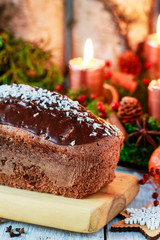 Christmas gingerbread cake among traditional decorations.