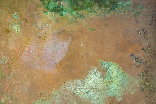 Grunge Texture Of Verdigris Oxidized On The Surface Of Copper Or Brass As A Background