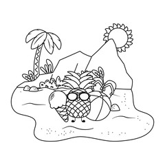 Summer and beach cute cartoons in black and white