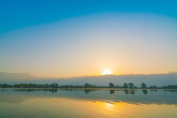 Sunrise on Dal lake, Kashmir India .