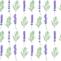 Seamless pattern with watercolor lavender. Illustration of Provence leaf sprigs Floral textures handmade leaves Digital paper Textiles Wallpapers
