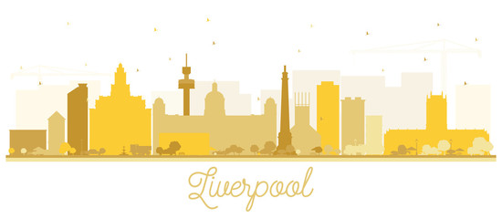 Liverpool City Skyline Silhouette with Golden Buildings Isolated on White.