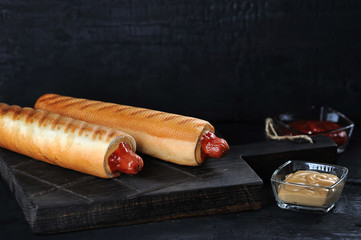 French dog sausages with ketchup and mustard