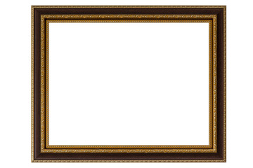 dark wooden picture frame isolated on white background. with clipping path.