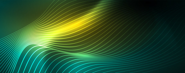 Shiny neon vector wave line abstract background, motion concept