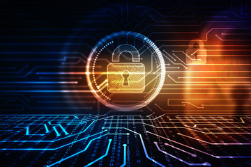 2d illustration Safety concept: Closed Padlock on digital background