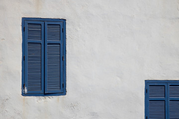 The typical blue windows found in Essaouira, Morocco