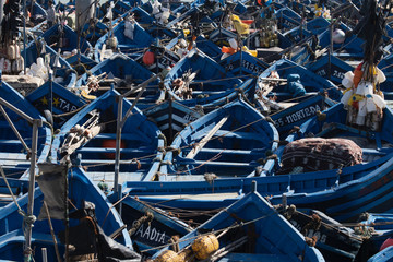 The famous blue fishing boats of Essaouira, Morocco