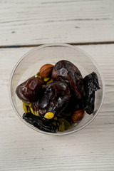 nuts dates dried banana hazelnut pistachio set glass