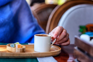 Fototapeta na wymiar Turkish coffee on a table in a cafe