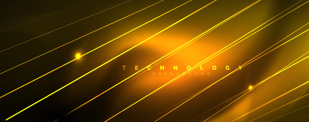 Shiny color neon light with lines, abstract wallpaper, shiny motion, magic space light. Techno abstract background