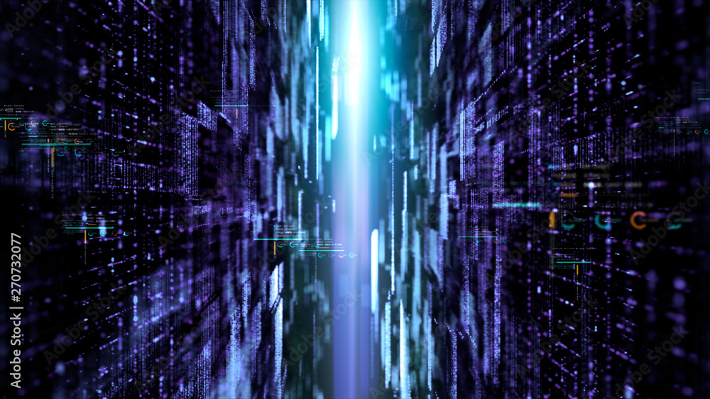 Poster futuristic digital matrix grid particles de-focus cyber space background environment