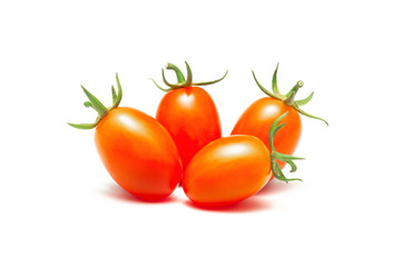 Fresh and ripe cherry tomato on white background (Solanum lycopersicum L. var. cerasiforme., Solanaceae)