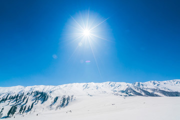 Beautiful  snow covered mountains landscape Kashmir state, India .