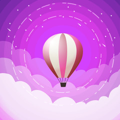 red hot air balloons flying in the purple sky