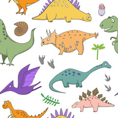 seamless pattern with dinosaurs - illustrations of dinosaurs in the style of cartoon