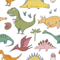 seamless pattern with dinosaurs - illustrations of dinosaurs in the style of cartoon