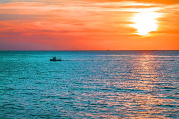 Sunset, sunrise over the sea. Maritime landscape.