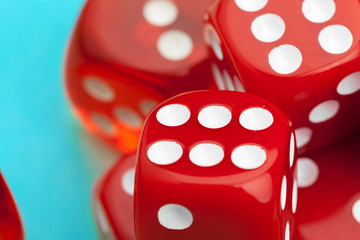 Gaming dices on blue background. Game concept.