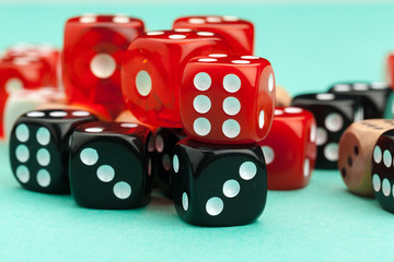 Gaming dices on blue background. Game concept.