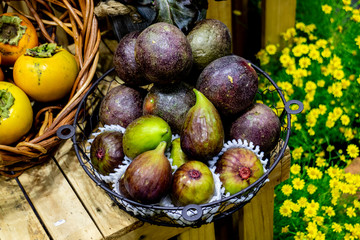 Fig fruits - Ficus carica in black fruit basket
