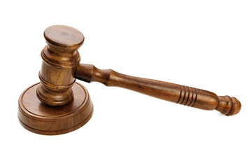 A wooden judge gavel isolated on white background