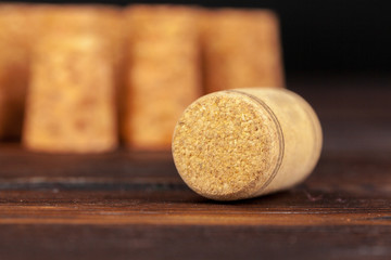 Close up of a cork wine with different variation of wine color