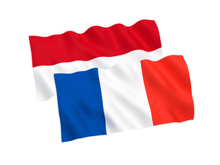 National fabric flags of France and Indonesia isolated on white background. 3d rendering illustration. 1 to 2 proportion.