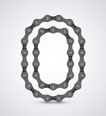 Vector letter O created from realistic bike chain. Alphabet symbol. Isolated on white background. 