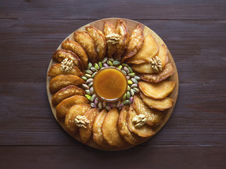 Qatayef, Arabic sweets for Ramadan. Fried Qatayef